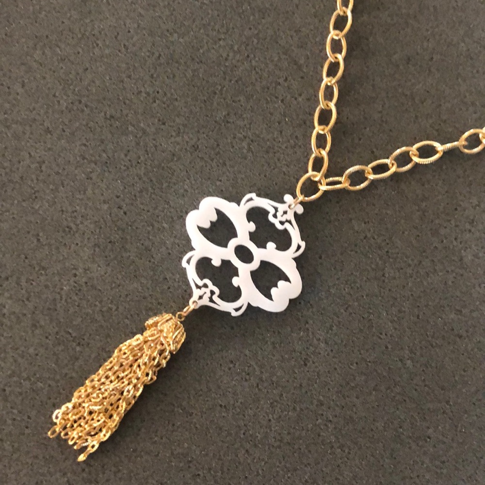 Moon and Lola White & Gold Tassel Necklace
